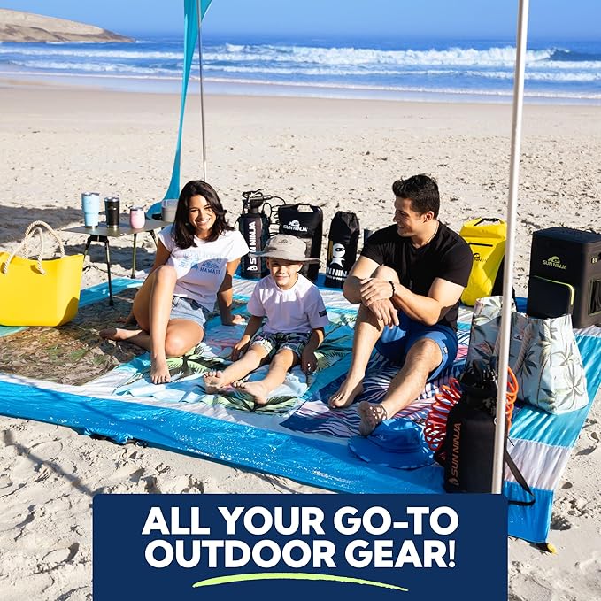 SUN NINJA Beach Tent Sun Shelter UPF50+ - Easy Pop Up Beach Canopy - Outdoor Shade for Camping