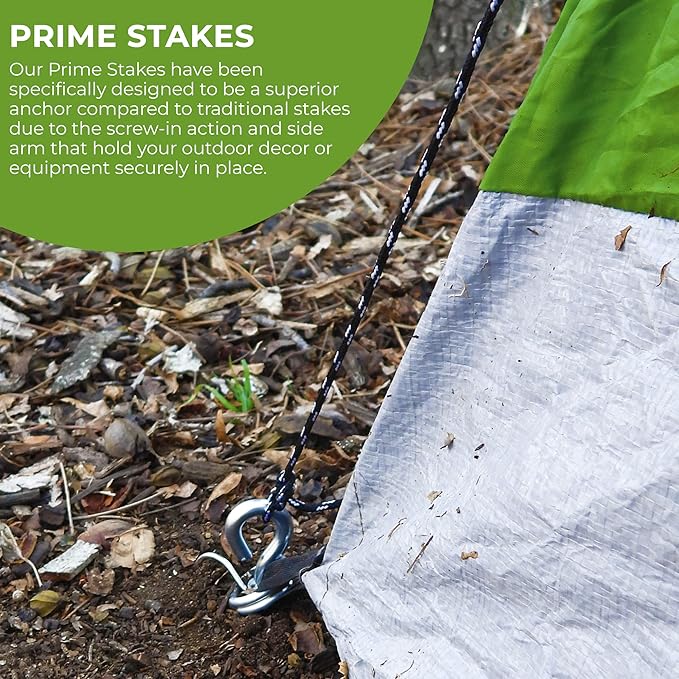 Haute Decor Prime Stakes, Heavy Duty 5 inch Twist-in Metal Yard Stakes - Tent Stakes, Ground