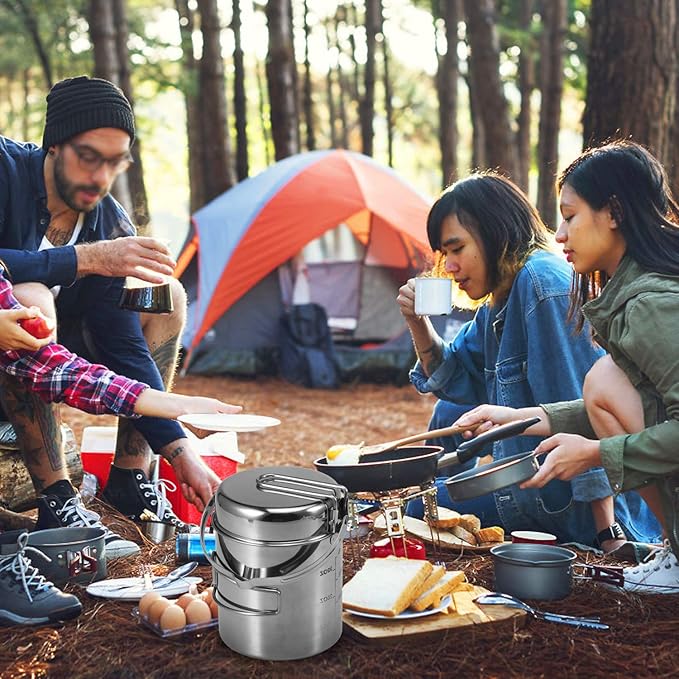 Lixada Camping Cooking Kettle 1L Stainless Steel Pot with Foldable Handle and Dual Use Cover
