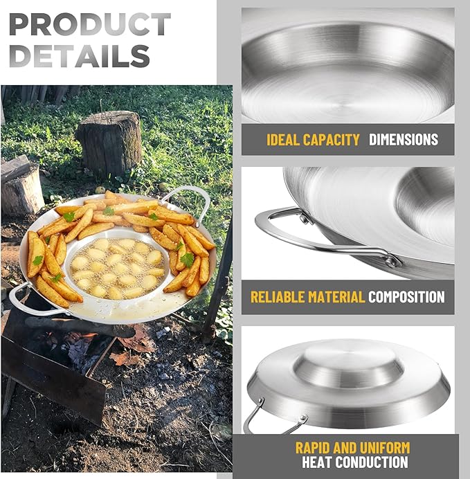 Maxdot 2 Pcs Stainless Steel Comal Frying Bowl Cookware 16 Inch Mexican Style Wok Inoxidable