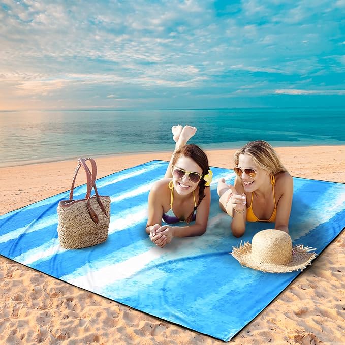 Beach Blanket Waterproof Sandproof Beach Mat 79" X 83"/10'x9'for 2-8 Adults Quick Drying Outdoor