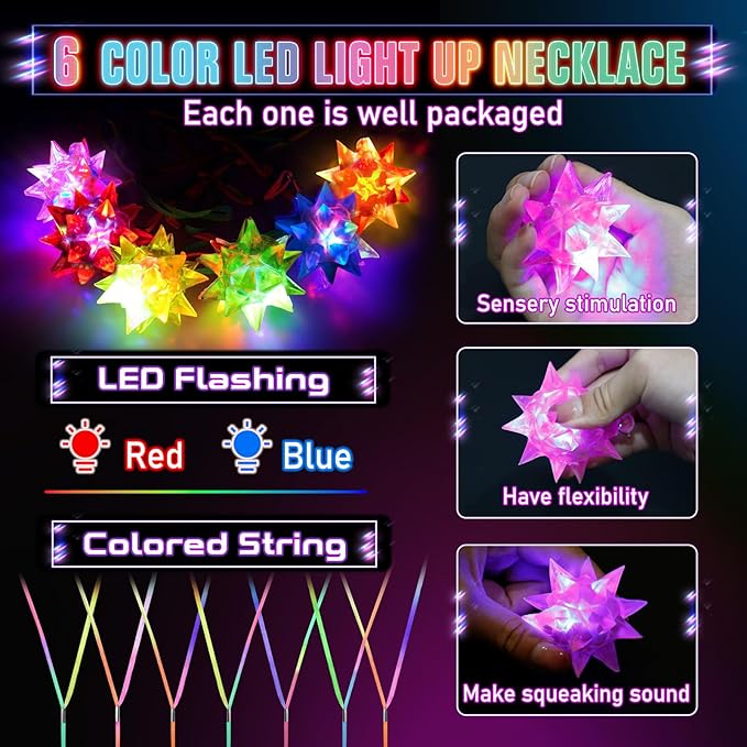HONLYNE150 PCS Flashing Crystal Star Necklaces, Glow Necklaces Bulk Light up Party Favors, LED Glow
