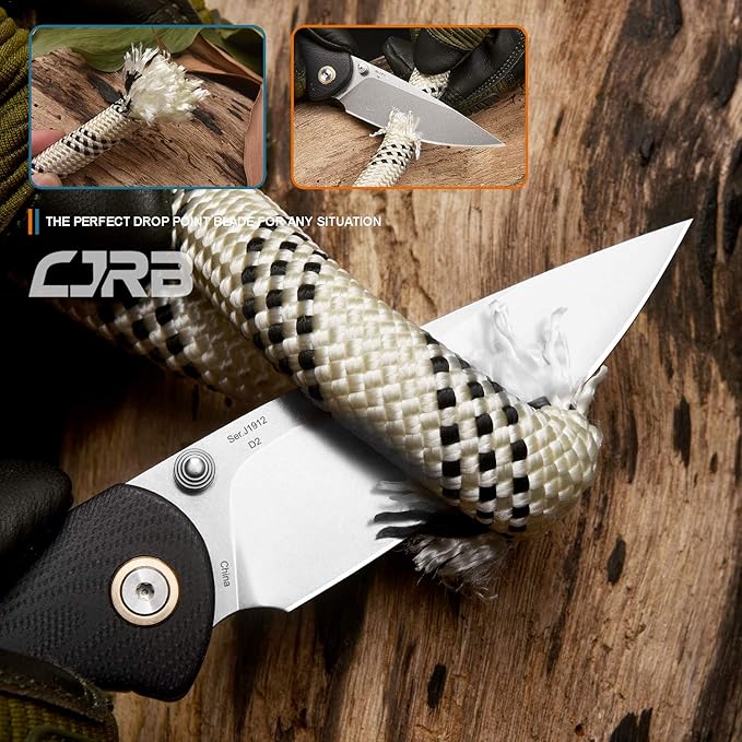 CJRB Folding Knife Feldspar Pocket Folding Knife Stonewash D2 Steel Blade G10 Tactical Handle EDC