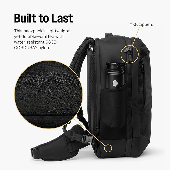 Tortuga 40L Travel Backpack Lite, Black - Large Carry-On Travel Backpack for Men and Women