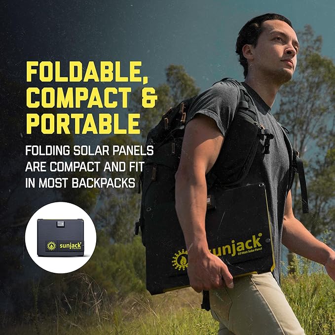 SunJack ??60 Watt Foldable Solar Panel, ETFE Waterproof Portable Solar Panel with Kickstands, USB-C