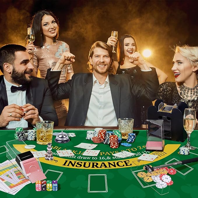 5 in 1 Super Casino Game Set: Blackjack/Texas Hold'em/Roulette/Craps/Poker Kit, 10" Wooden Roulette