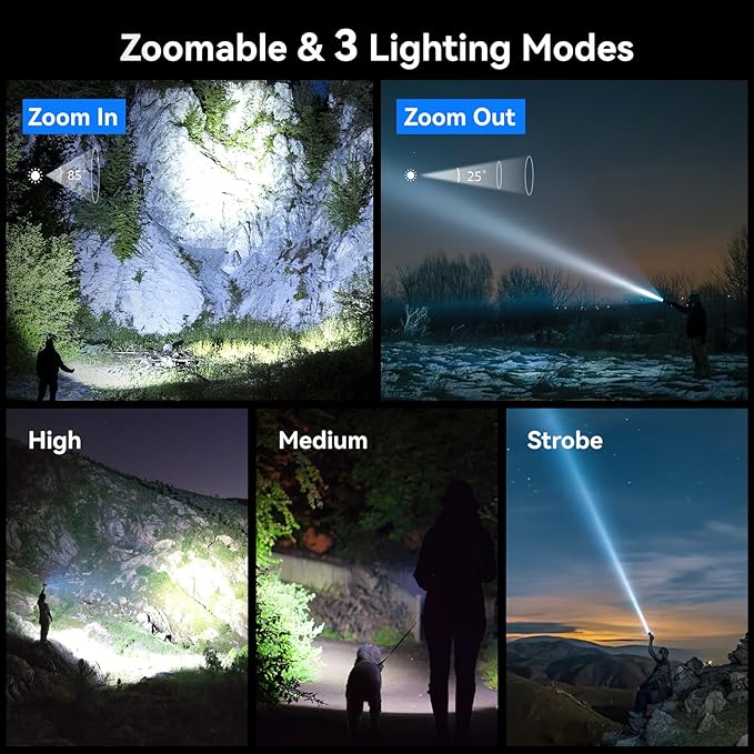 LETMY Rechargeable Flashlights High Lumens, 2 Pack 2000 Lumens Super Bright LED Tactical