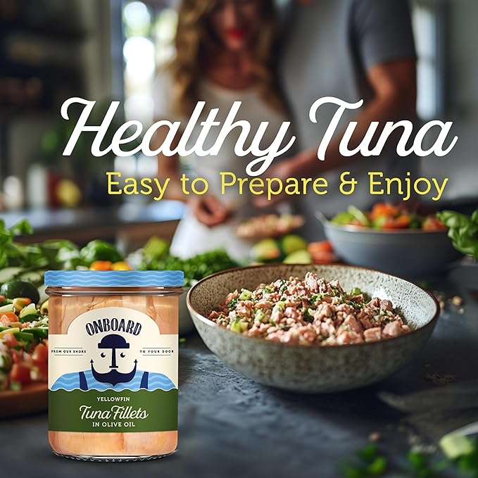 ONBOARD Yellowfin Tuna Fillets, Mediterranean Seafood Diet | Pescatarian Jarred Atun, Fresh Sea