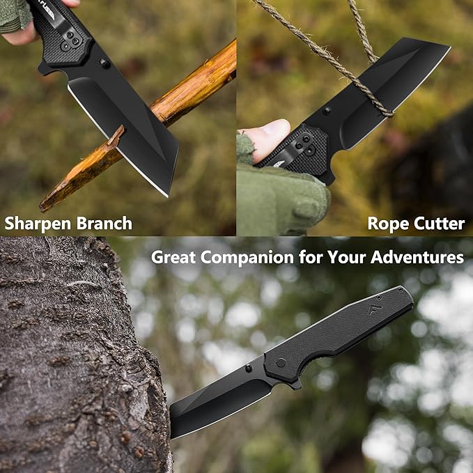 FLISSA Folding Knife, 4-3/4" Reverse Tanto Folding Pocket Knife, Black Stonewash Blade, G10 Handle