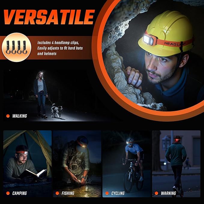 DARKBEAM LED Headlamp High Lumens USB Rechargeable Dual Light Headlight for Hardhat with Motion
