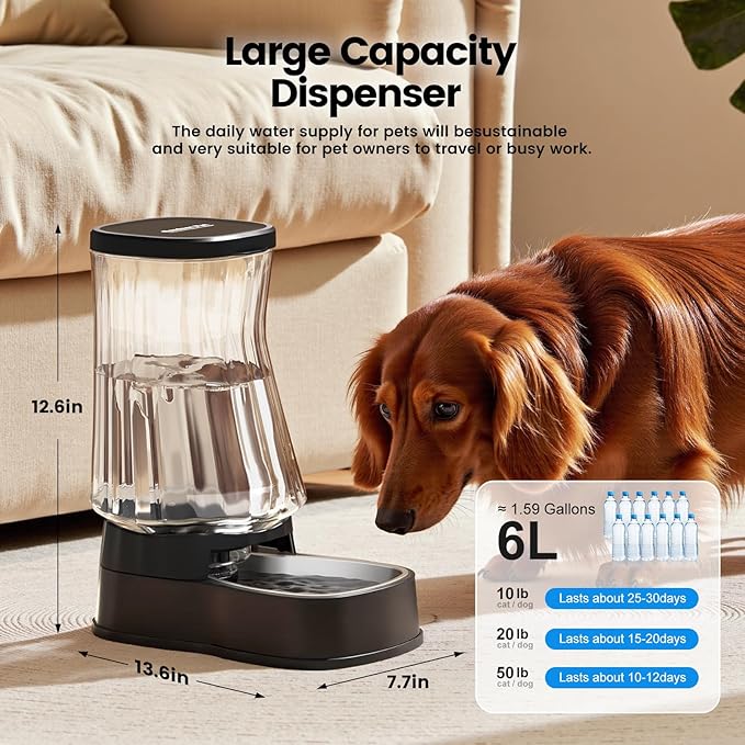Gardner Pet Automatic Dog Water Dispenser Gravity Stainless Steel Water Waterer Feeder, 100%