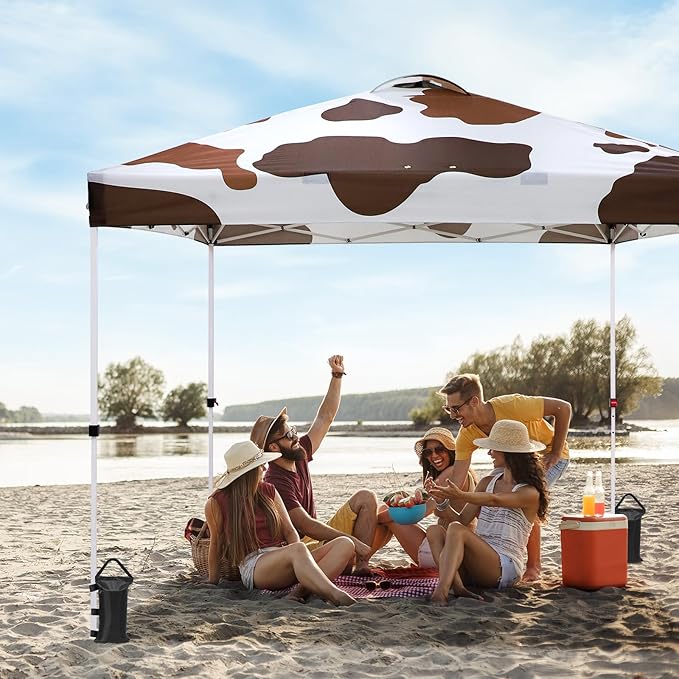 EAGLE PEAK Pop Up Canopy Tent with Wheeled Carry Bag, 8 Stakes, 4 Ropes, 4 Weight Bags, Easy Set Up