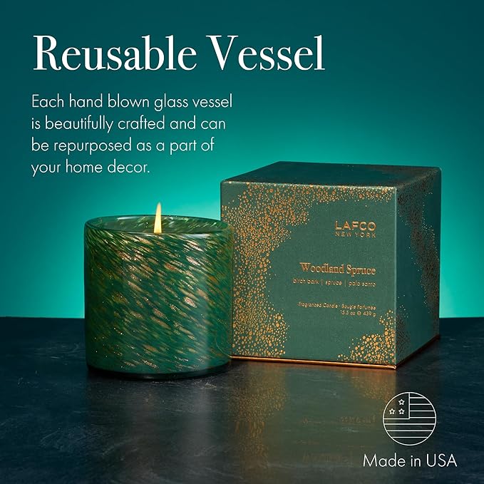 LAFCO New York Holiday Signature Candle, Woodland Spruce - 15.5 oz - 90-Hour Burn Time - Reusable