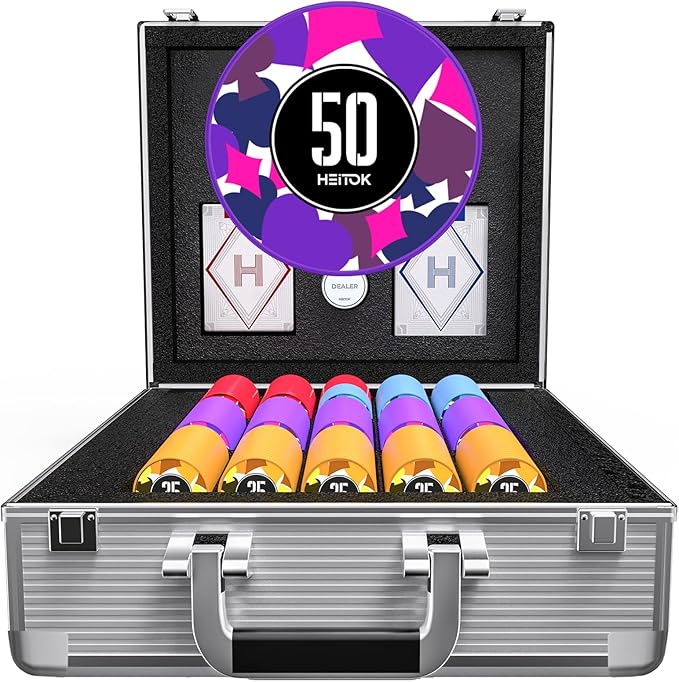 Poker Chips with Denominations, 600-pcs 11.5g Weighted Numbered Casino Chips Set, 2 Decks with