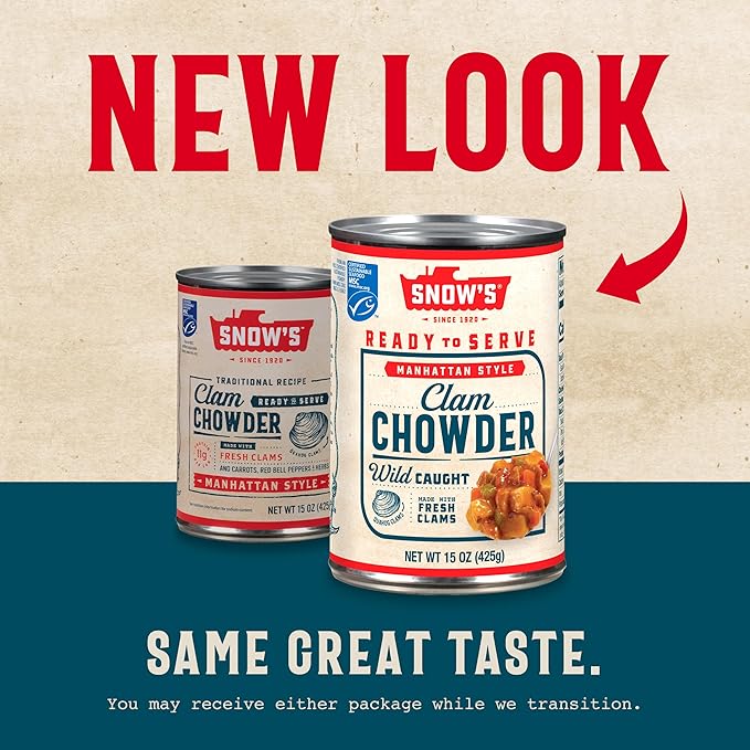 Snow's Manhattan Clam Chowder, 15 oz Can - 11g Protein per Serving - Ready-to-Serve Authentic