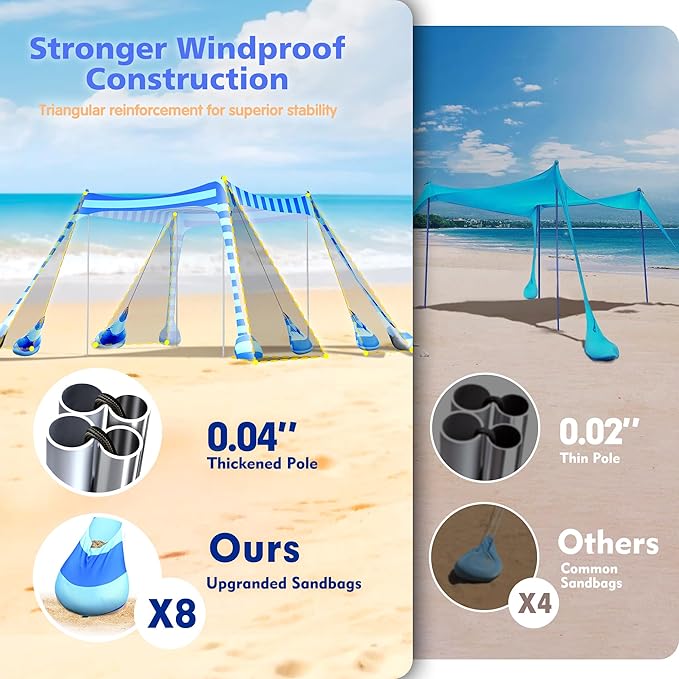 2PM SPORTS Beach Tent Canopy with UPF50+ UV Protection, Outdoor Large Beach Sun Shade Shelter for