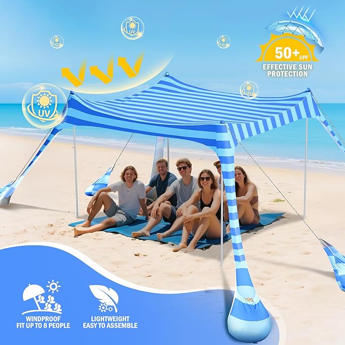 2PM SPORTS Beach Tent Canopy with UPF50+ UV Protection, Outdoor Large Beach Sun Shade Shelter for