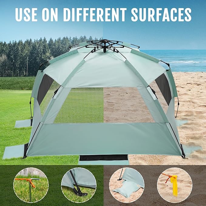WhiteFang Deluxe Pop Up Beach Tent Sun Shade Shelter for 3-4/5-6 Person, UV Protection, Extendable