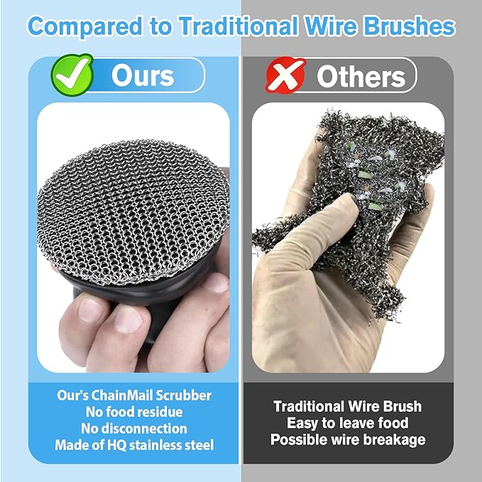 Onewly Cast Iron Scrubber and Scraper, Chain Mail Scrubber Cast Iron for Cleaning Dishes, Stock