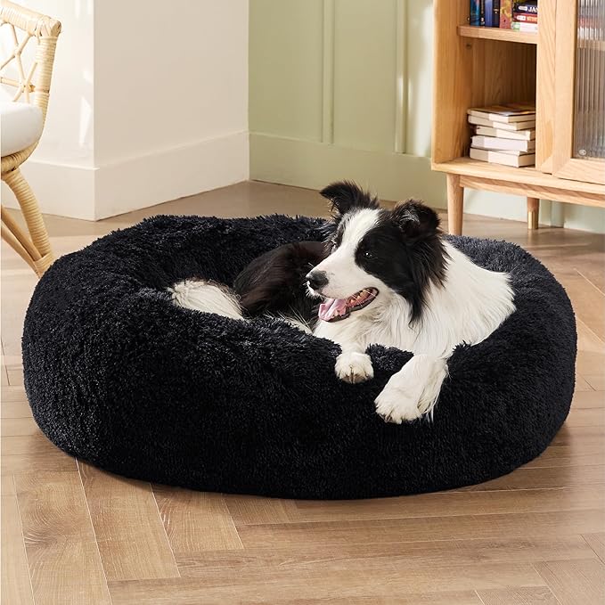 Bedsure Calming Dog Bed for Large Dogs - Donut Washable Large Pet Bed, 36 inches Anti-Slip Round