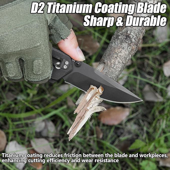 FLISSA Pocket Folding Knife, 3.2??D2 Blade G10 Handle EDC Knife with Pocket Clip Liner Lock for