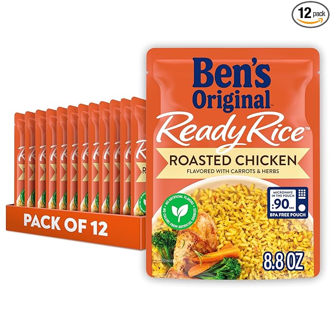 BEN'S ORIGINAL Ready Rice Roasted Chicken Flavored Rice, Easy Dinner Side, 8.8 oz Pouch (Pack of 12)