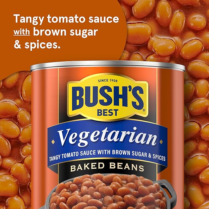 BUSH'S BEST 16 oz Canned Vegetarian Baked Beans, Source of Plant Based Protein and Fiber, Low Fat