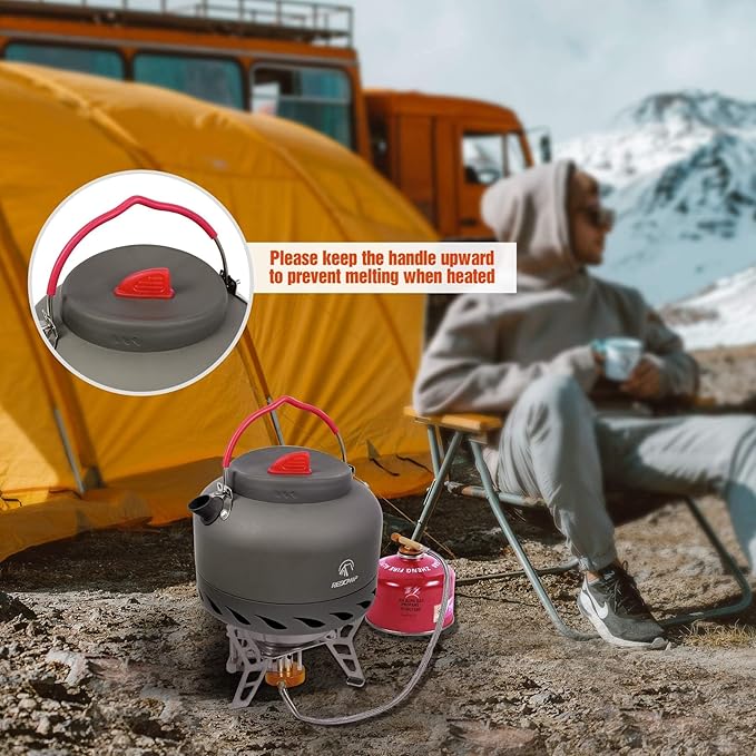 REDCAMP Outdoor Camping Kettle with Heat Exchanger, Compact Lightweight Coffee Pot,Aluminum Camp