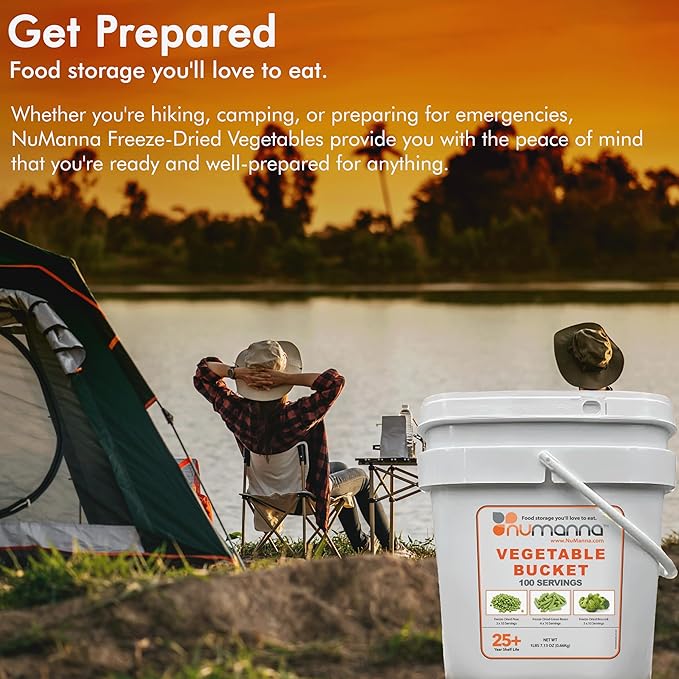 Numanna Dozen Emergency Freeze-Dried 12 Vegetables Buckets 1200 Servings Contains Peas, Green Beans