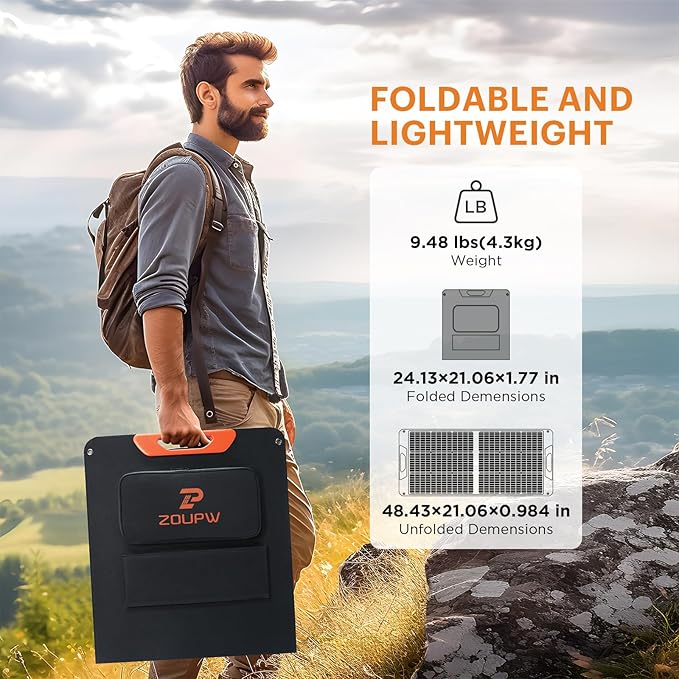 100W Portable Solar Panel,RV Essentials, 20V ETFE Foldable Solar Charger for Power Station,QC3.0