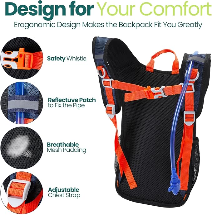 2 Pcs Kids Hydration Backpack with 1.5l Water Bladder Lightweight Kids Hiking Backpack Water