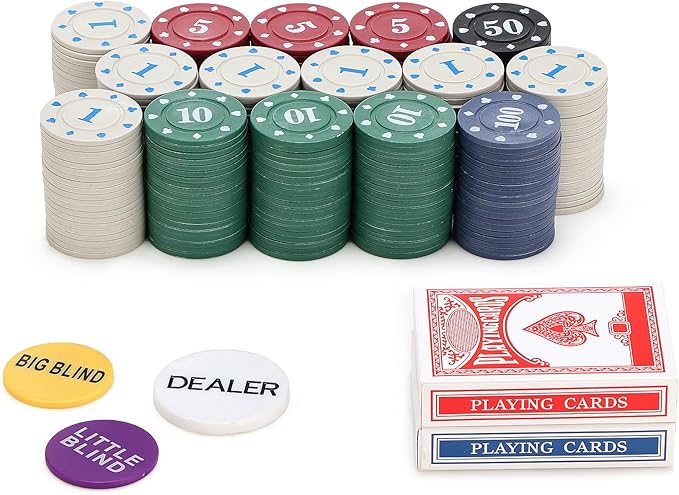 Denomination Plastic Poker Chips Set with 2 Decks,Bulk Playing Cards Chips Texas Hold?™em Blackjack
