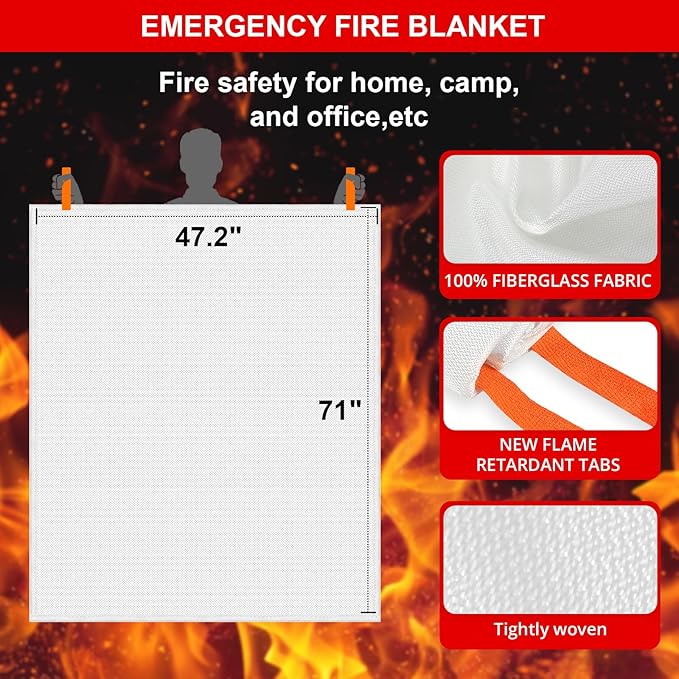 SecuCaptain Emergency Fire Blanket for Home - 47.2"x71" X-Large Flame Retardant Blankets with