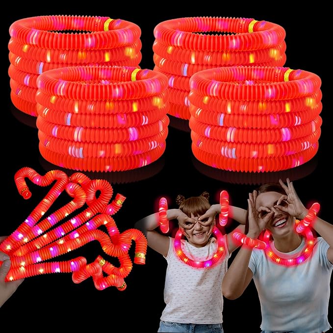 24 PCS Red Glow Sticks Party Favors for Kids, Light Up Necklaces Bracelets Accessories for