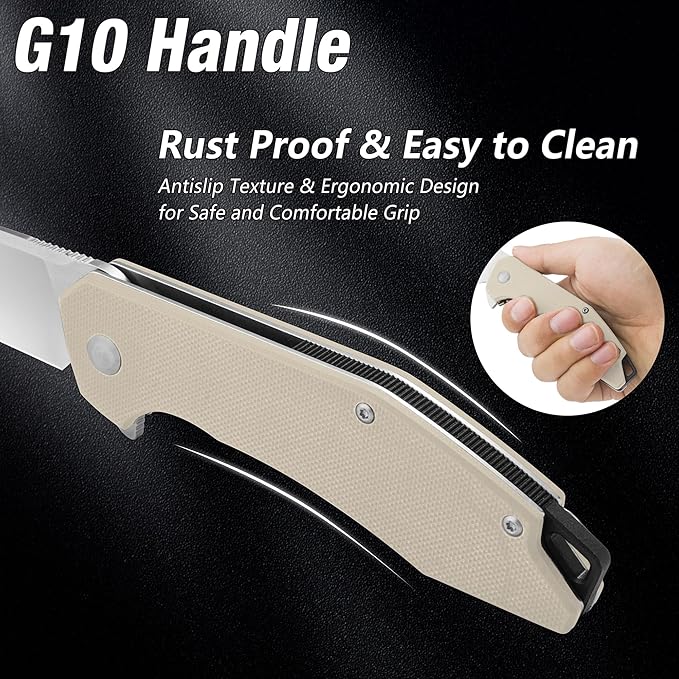 FLISSA Pocket Knife, Folding Tactical Knife with G10 Handle, D2 Blade, Liner Lock, Pocket Clip, EDC