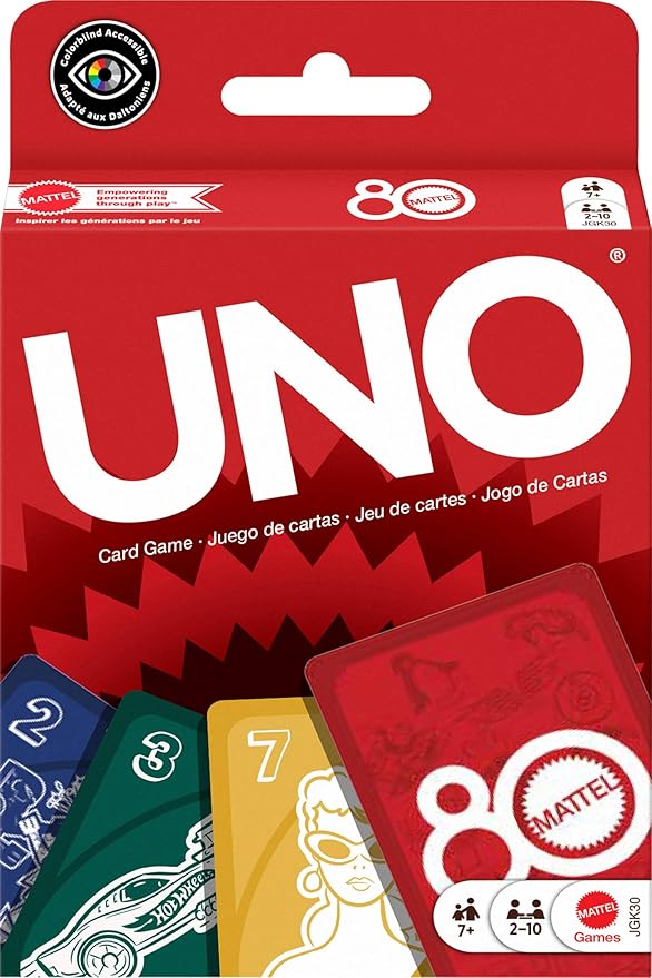 Mattel Games UNO Mattel 80th Ruby Red Card Game for Kids, Adults & Family Nights, Game Nights