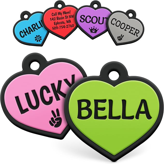 GoTags Silicone Dog Tags, Soundless Pet Tag, Personalized Silent Tag Engraved for Pets with Cute