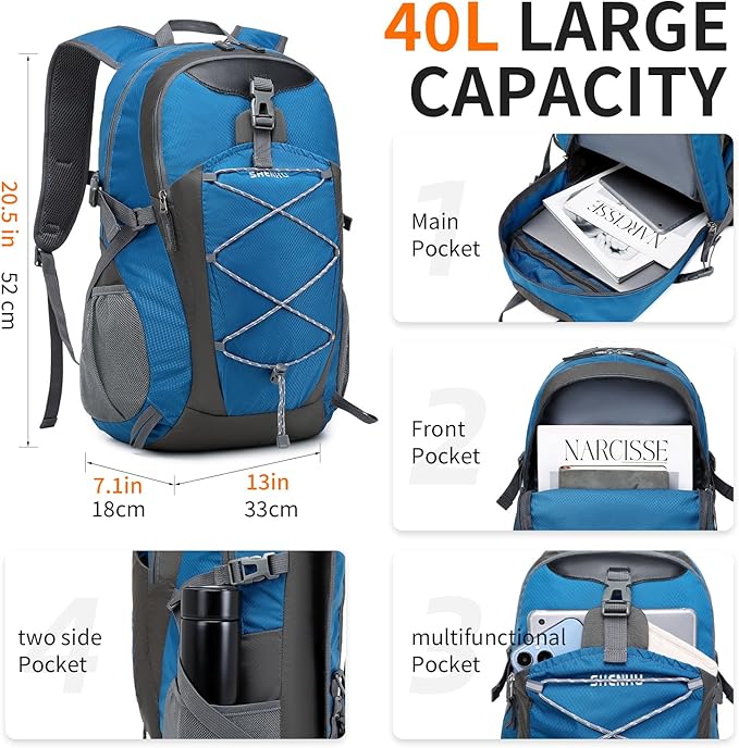 40L Hiking Backpack Lightweight Daypack Waterproof Travel Camping Backpack for Men Women Sport