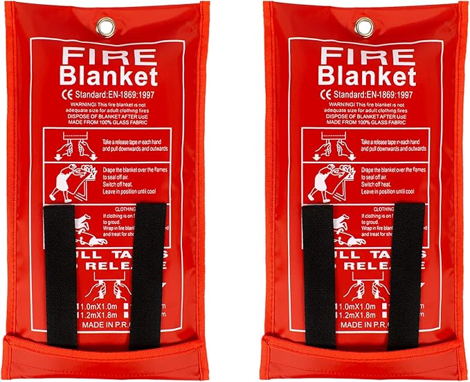 FLASLD Fire Blanket for Home, Fiberglass Fire Blankets Emergency for People, 2 Pack - Fire