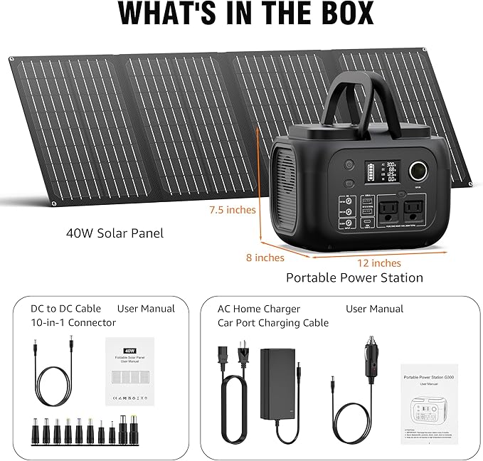 Solar Powered Generator 300W Peak/70400mAh, 260Wh Portable Power Station with Panels 40W Included