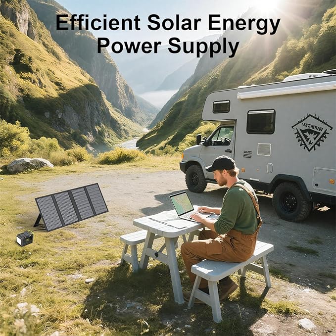 60W Portable Solar Panels Charger with USB-C, USB-A and DC Outputs Foldable IP67 Waterproof Solar