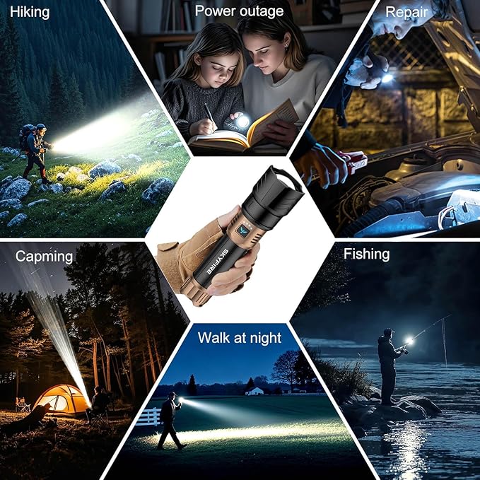 SKYFIRE LED Flashlights High Lumens with Ignition Lens,2000lm Super Bright Rechargeable