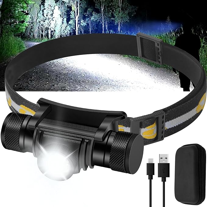 Headlamp Rechargeable, 1200 Lumen Zoomable LED Head Lamp for Adults, IP66 Waterproof Rechargeable