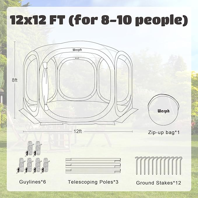 Pop Up Screen Tent Canopy, Portable Screen Canopy with Mosquito Net, Outdoor Screen Room Tent 12