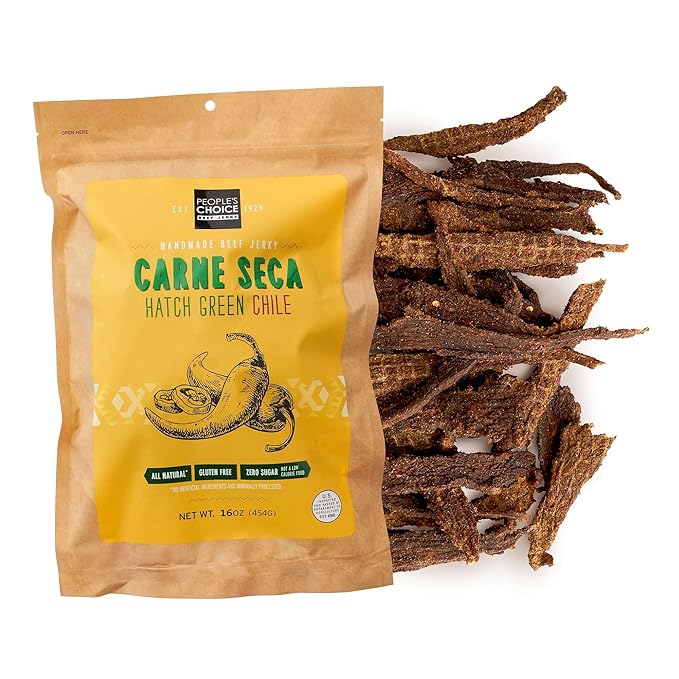 People’s Choice Beef Jerky – Carne Seca – Hatch Green Chile – 13g Protein – Sugar Free, Zero Carb