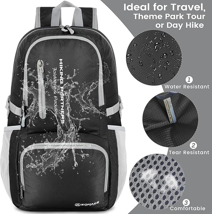 ZOMAKE Lightweight Packable Backpack, 35L Light Foldable Hiking Backpacks Water Resistant