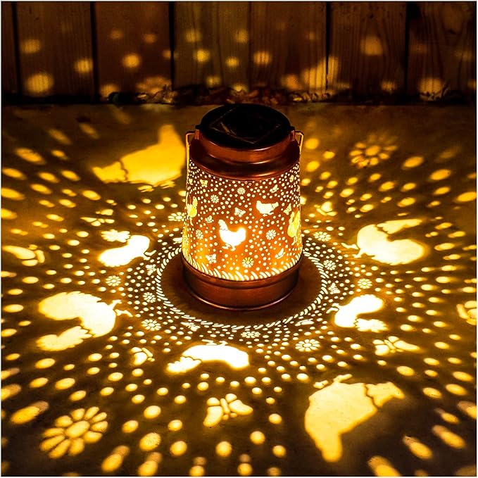Chicken Solar Lanterns Outdoor Waterproof Hanging Solar Lights Chicken Gifts for Women Men Metal
