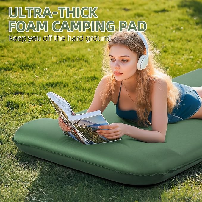 Memory Sleeping Pad, 3.1" Ultra-Thick Foam Sleeping Mats for Camping, Easy Inflate&Deflate,9.5