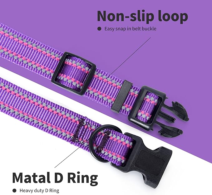 Mile High Life Reflective Dog Collar, Basic Dog Collars Adjustable Quick Release, Soft Nylon Pet