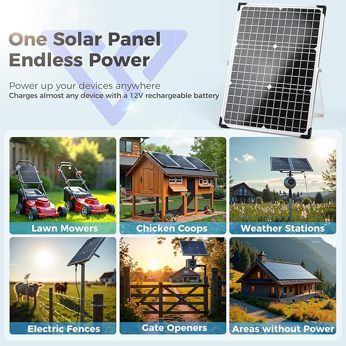 Solar Panel Kit 30W 12V, Solar Battery Trickle Charger Maintainer, Waterproof Solar Panel + Upgrade